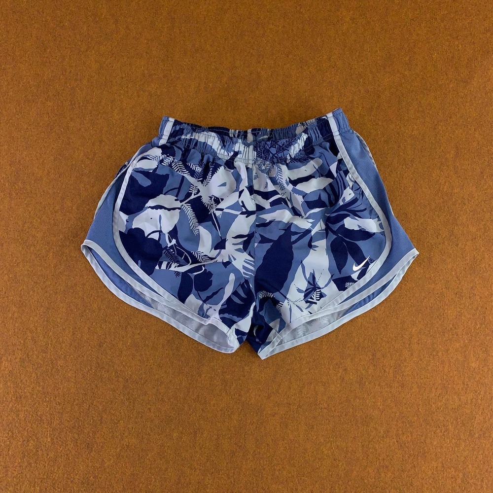 Nike Dri-FIT Womens Size Small Blue Botanical Print Tempo Athletic Shorts